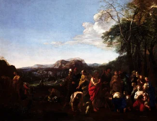 Die Predigt von Johannes dem Täufer, von Michelangelo Cerquozzi, bekannt als Michelangelo delle Battaglie