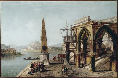 Imaginäre Ansicht mit Obelisk (Öl auf Leinwand)