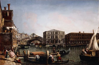 Die Rialtobrücke, Venedig mit dem Fondaco dei Tedeschi im Vordergrund