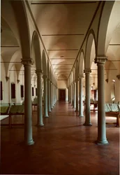 Bibliothek des Klosters San Marco (Sankt Markus) in Florenz, Italien. Architektur von Michelozzo di Bartolommeo Michelozzi, bekannt als Michelozzo Michelozzi (Florenz 1396 - 1472)