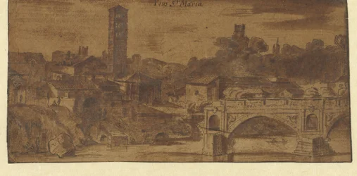Ansicht der S. Maria in Cosmedin, des Vesta-Tempels und der Ponte S. Maria in Rom
