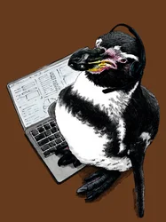 Neuer Job Pinguin auf Gebranntem Orange, 2020