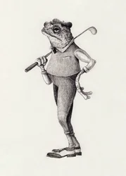 Frosch in Vintage-Golfkleidung