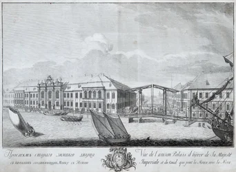 Ansicht des zweiten Winterpalastes mit dem Kanal, der die Moika mit der Newa verbindet, 1753