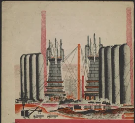 Illustration für das Kinderbuch "Kuznets Metallurgical Combine: Ein sozialistischer Riese"