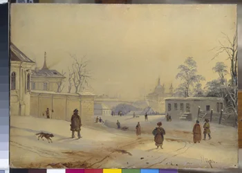 Vladimir-Hügel in Kiew (Vladimirskaya Gorka). Landschaft im Schnee