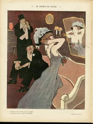 Illustration von Miklos Vadasz (1884-1927) in Le Rire, 07/03/08 - Der Mietvertrag - Prostitution, Innere Architektur