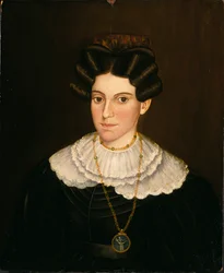 Frau in schwarzem Kleid, ca. 1835-1840