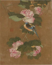 Zehn Bilder von Vögeln und Blumen