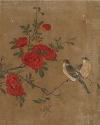 Zehn Bilder von Vögeln und Blumen