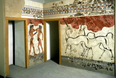 Minoische Kunst: Tiere und Kämpfer. Fresko aus Akrotiri auf Santorin