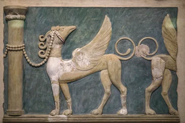 Fresko von hochreliefierten Greifen, Palast von Knossos, 1600-1450 v. Chr.