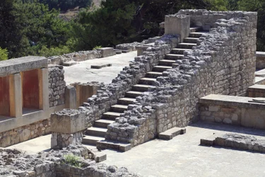 Östlicher Teil des Palastes des Königs Minos in Knossos zwischen dem Megaron der Königin und dem zentralen Hof. Kreta. 1600-1450 v. Chr.