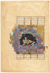 Rustams siebter Kurs: Er tötet den Weißen Div, Folio 124Persisch, ca. 934-1020