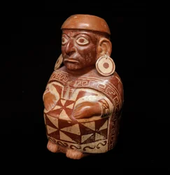 Präkolumbianische Kunst, Mochica-Kultur: Vase darstellend das „Textil“ - 200 v. Chr.-700 n. Chr. Lima, Nationalmuseum für Anthropologie und Archäologie, Peru