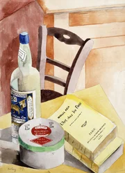 Stillleben mit Flaschen und Büchern