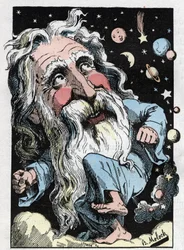 Allegorie Gottes in „Le Trombinoscope“ von Touchatout, Karikatur von B. Moloch aus dem Jahr 1882 (1849-1909). Privatsammlung.