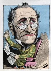 Allegorie eines Kurators des 19. Jahrhunderts in „Le Trombinoscope“ von Touchatout, Karikatur von B. Moloch von 1882. Private Sammlung