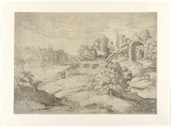 Weite Landschaft mit klassischen Tempeln
