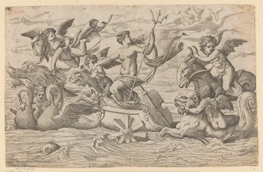 Venus auf einem von zwei Schwänen gezogenen Streitwagen