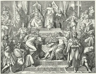 Der Sängerkrieg, ein Wettstreit zwischen Minnesängern auf der Wartburg in Thüringen im Jahr 1207