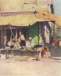 Ein Fleischladen in Peshawur, 1905