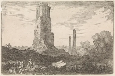 Landschaft mit zwei Obelisken und dem 