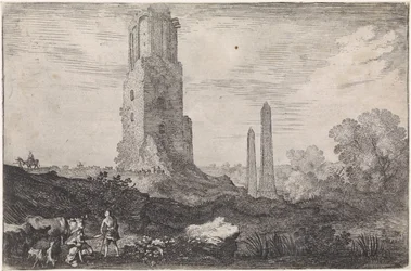 Landschaft mit zwei Obelisken und dem 