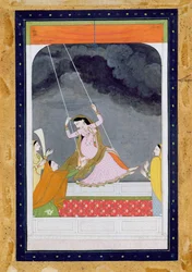 Eine Dame auf einer Schaukel, Kangra, Punjab-Hügel, ca. 1790