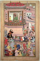 Akbar gibt eine Audienz, von Husays Naggash und Kesu, aus dem 