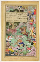 Akbar auf Tigerjagd in der Nähe von Nawar, Gwalior im Jahr 1561
