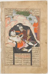 Rustams siebter Kurs: Er tötet den weißen Div, Folio aus einem Shahnama