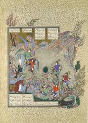 Der Engel Surush rettet Khusrau Parviz aus einer Sackgasse, Folio 708v aus dem..., ca. 1530-35