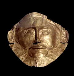 Mykenische Totenmaske aus Gold (aus Mykene), bekannt als „Maske des Agamemnon“