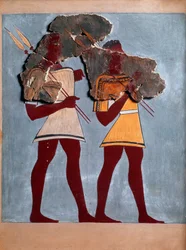 Mykenische Kunst: Krieger. Freskofragment aus dem Palast von Tiryns und Rekonstruktion