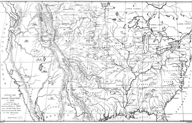 Karte von Nordamerika mit den Siedlungsgebieten indianischer Stämme, 1841.