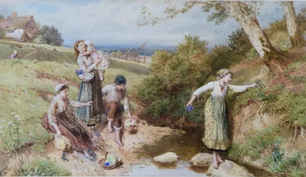 Primeln und Frühlingsblumen sammeln