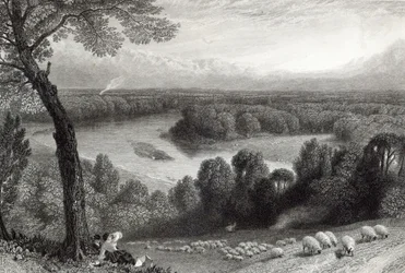 Die Themse von Richmond Hill, graviert von J. Saddler, gedruckt von Cassell, Petter und Galvin