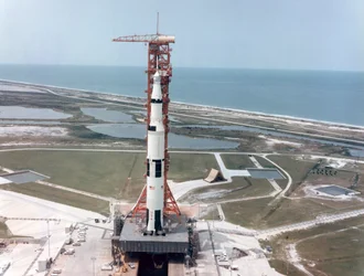 Apollo 15 auf der Startrampe im Kennedy Space Center, Florida, USA, 1971