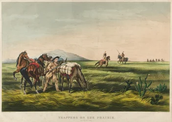 Fallensteller auf der Prärie / Frieden oder Krieg? 1866 (Farblithographie)