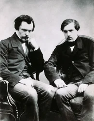 Die Brüder Edmond de Goncourt (1822-1896) und Jules Huot de Goncourt (1830-1870), französische Schriftsteller, Foto von Felix Nadar (1820-1910)