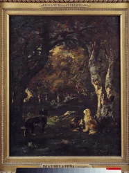 Hunde im Wald, Gemälde von Narcisse Diaz de la Peña