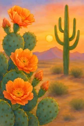 Wüsten-Sonnenuntergang Kaktusblüte