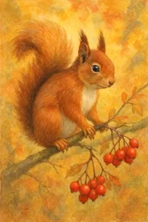 Rotes Eichhörnchen Herbstbeeren