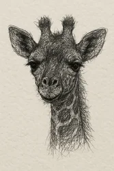 Fadenporträt Baby-Giraffe auf handgemachtem Papier
