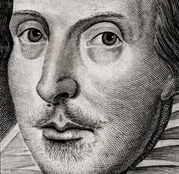 Detail des Porträts von William Shakespeare auf dem Frontispiz von Komödien, Historien und T...