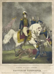 General William H. Harrison in der Schlacht von Tippecanoe, veröffentlicht 1840
