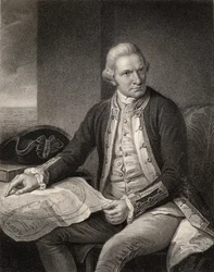 Kapitän James Cook, gestochen von W. Holl, aus „The National Portrait Gallery, Volume IV“, veröffentlicht ca. 1820