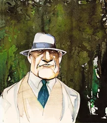 Jean Sibelius, karikiert als älterer Mann