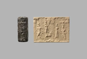 Zylindersiegel mit Skorpion-Mann und moderner Abdruck, ca. 8.–7. Jahrhundert v. Chr. (Quarz, kryptokristallin)